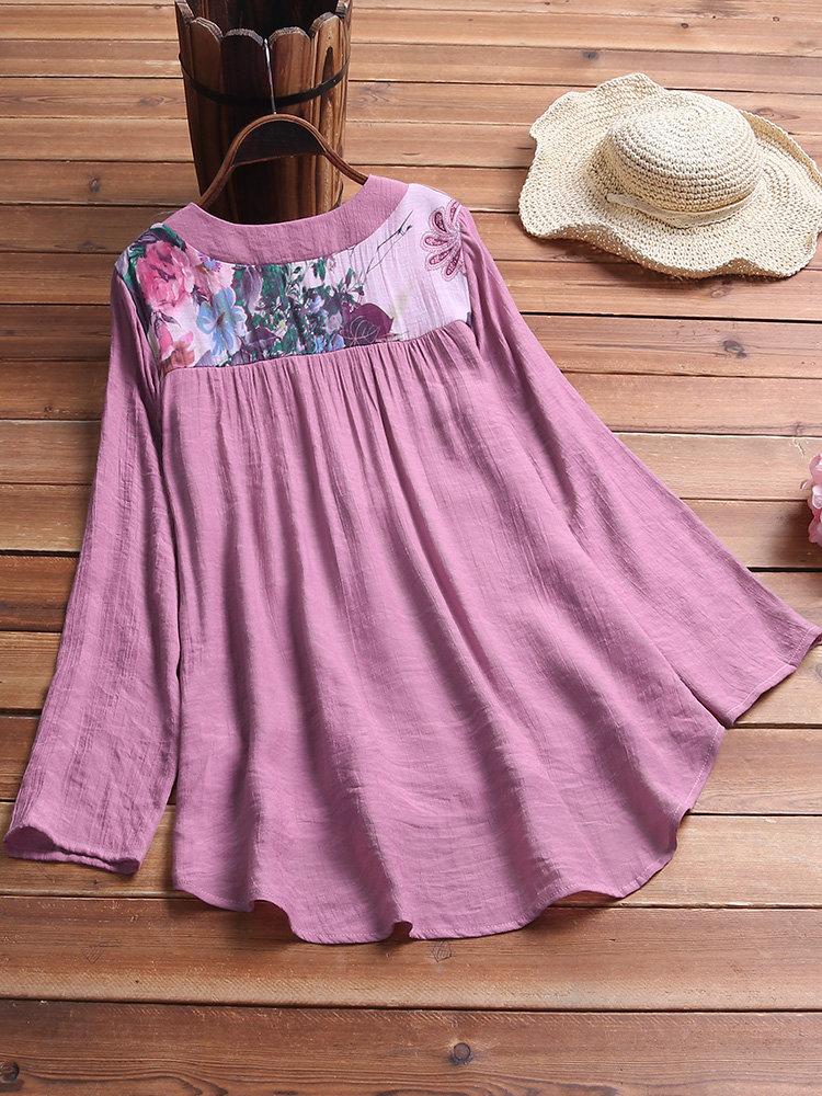 Comfysol Casual V-neck Floral Print Long Sleeve Blouse