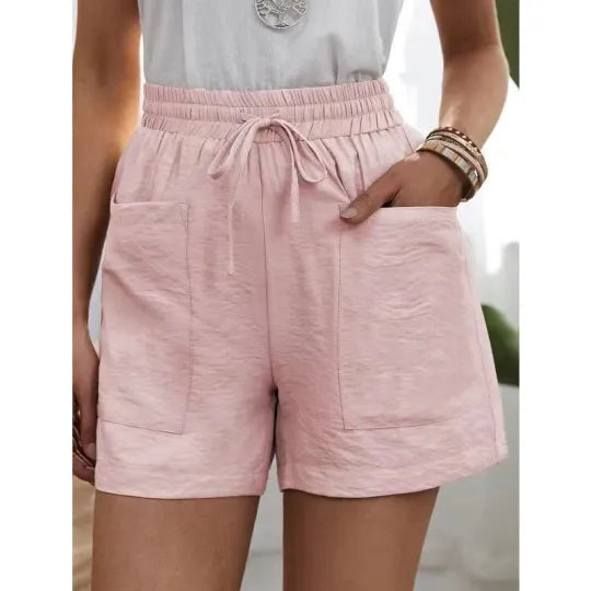 Linen Solid Color Loose Plus Size High Waist Casual Shorts