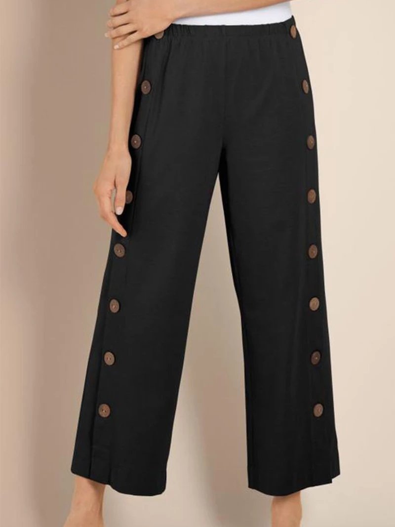 Comfysol Solid Color Casual Loose Wide Leg Buttoned Pants