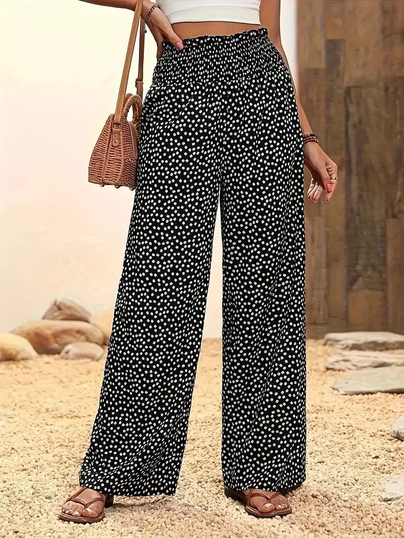 Women Floral Long Elastic Waist Pants Casual Spring/Fall Trousers