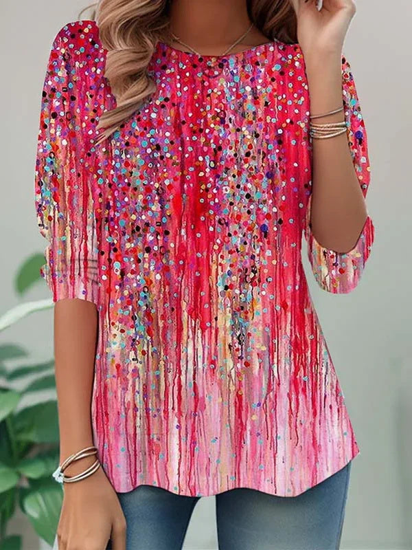 Women Abstract Long Sleeve Tee T-shirt Crew Neck Printing Casual Tunic Spring/Fall Top