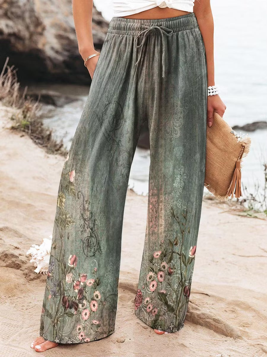Women's Retro Ethnic Style Printed Cotton Linen Casual Pants
