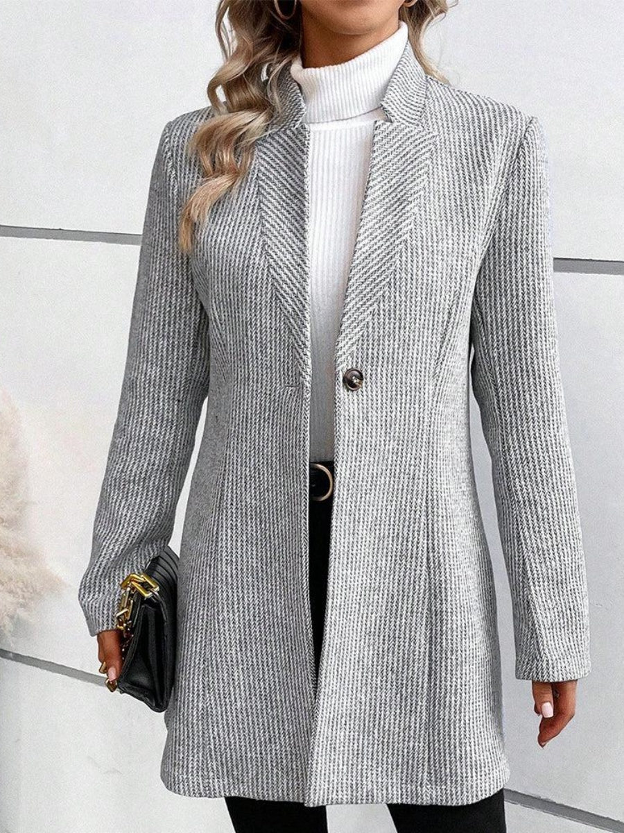 Comfysol Classy Print Collarless Long Sleeve Outerwear