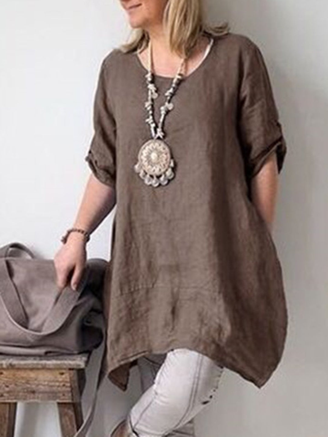 Comfysol Solid Color Short Sleeve Casual Blouse