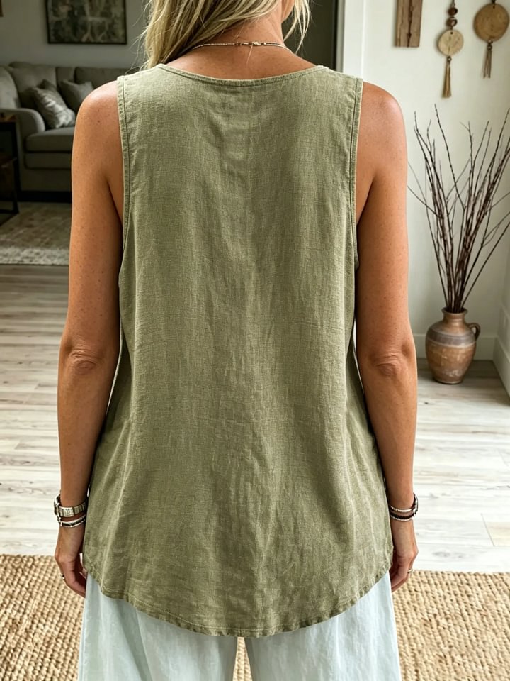 Women's Washed Vintage Floral Vine Print Casual Tank Top