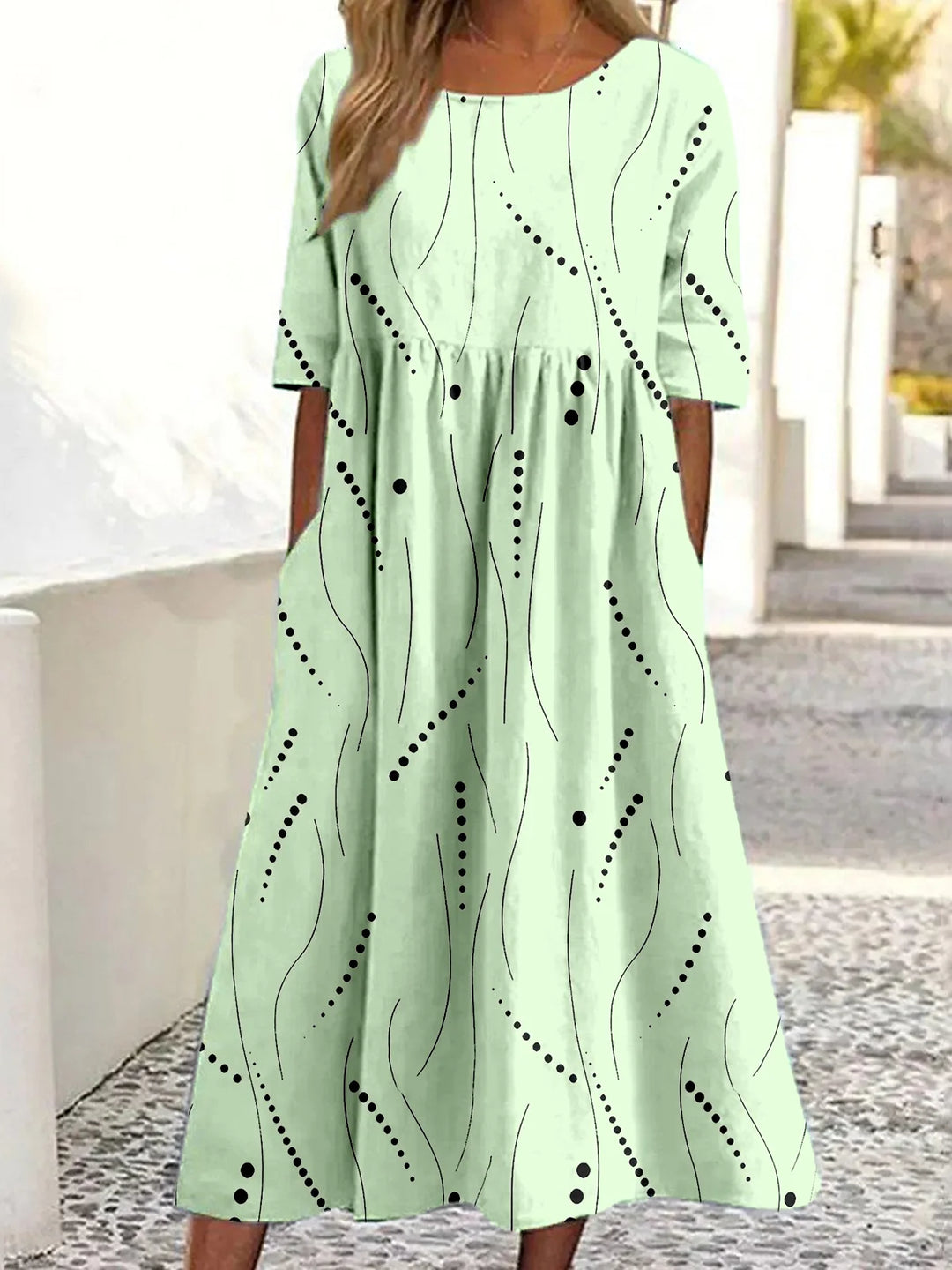 Boho Printed Elbow Sleeve Maxi Dress – Casual Loose Fit Summer Dress