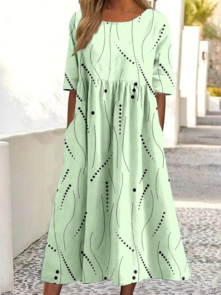 Boho Printed Elbow Sleeve Maxi Dress – Casual Loose Fit Summer Dress