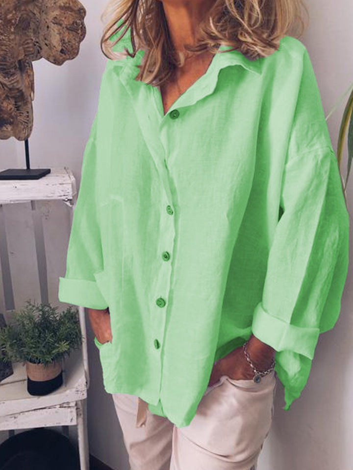 Comfysol Plain Button-up Casual Long Sleeve Collared Shirt
