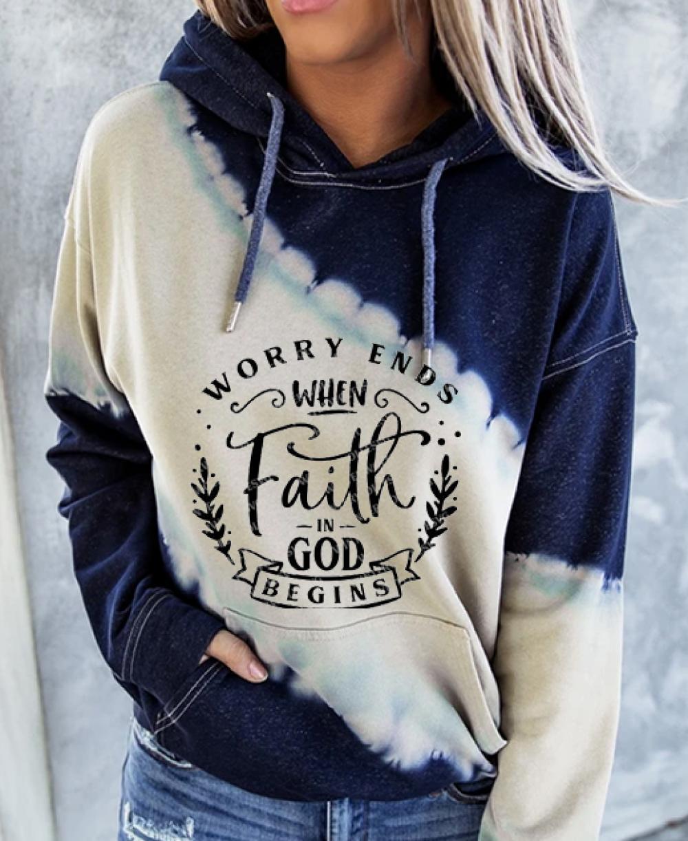 Comfysol Women's Worry Ends When Faith In God Begins Print Hoodie