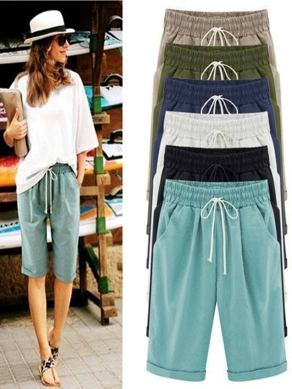 Comfysol Women's Casual Vacation Loose Cotton Shorts with Pockets