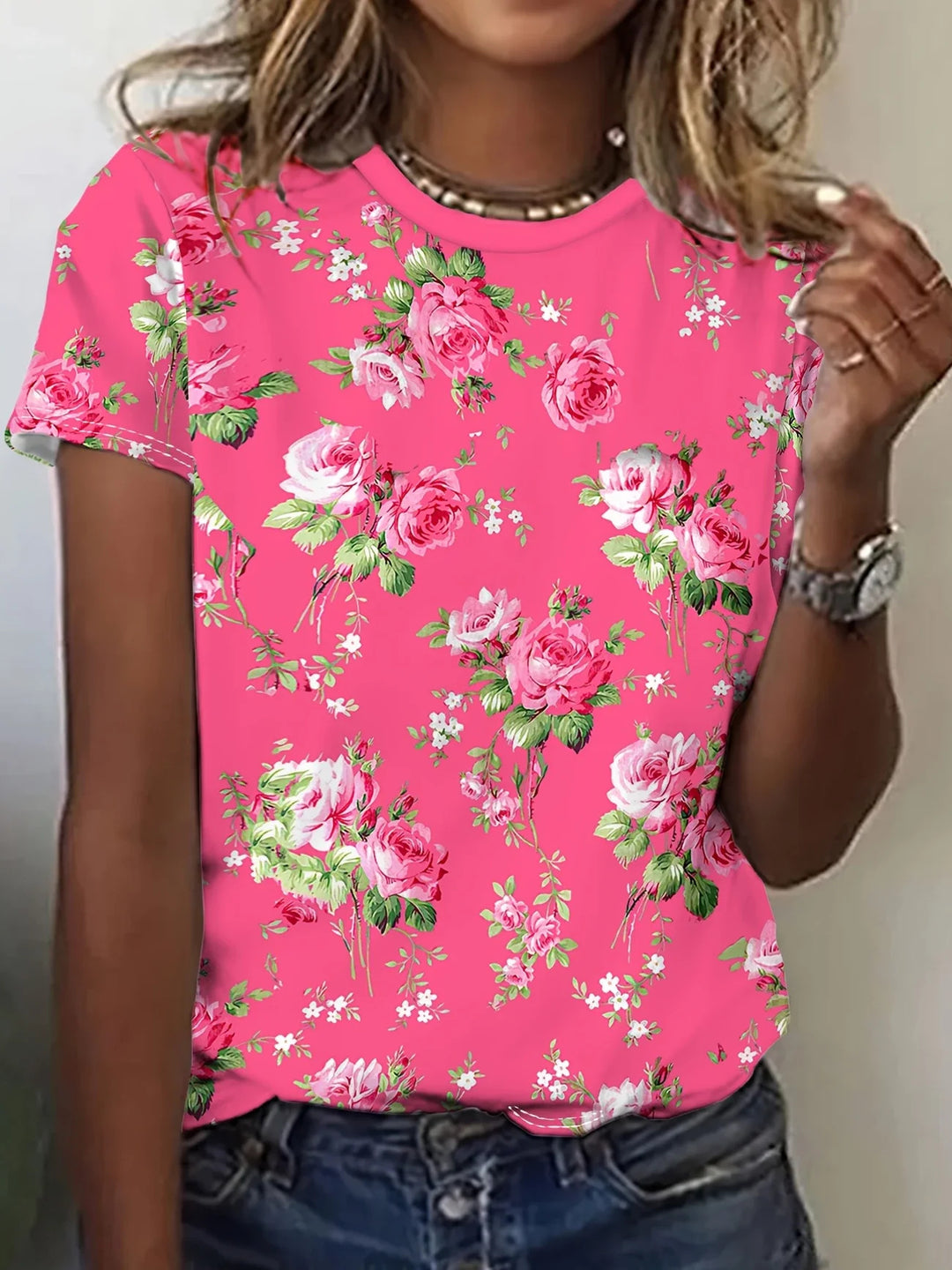 Women's Short Sleeve Tee T-shirt Summer Abstract Crew Neck Casual Top