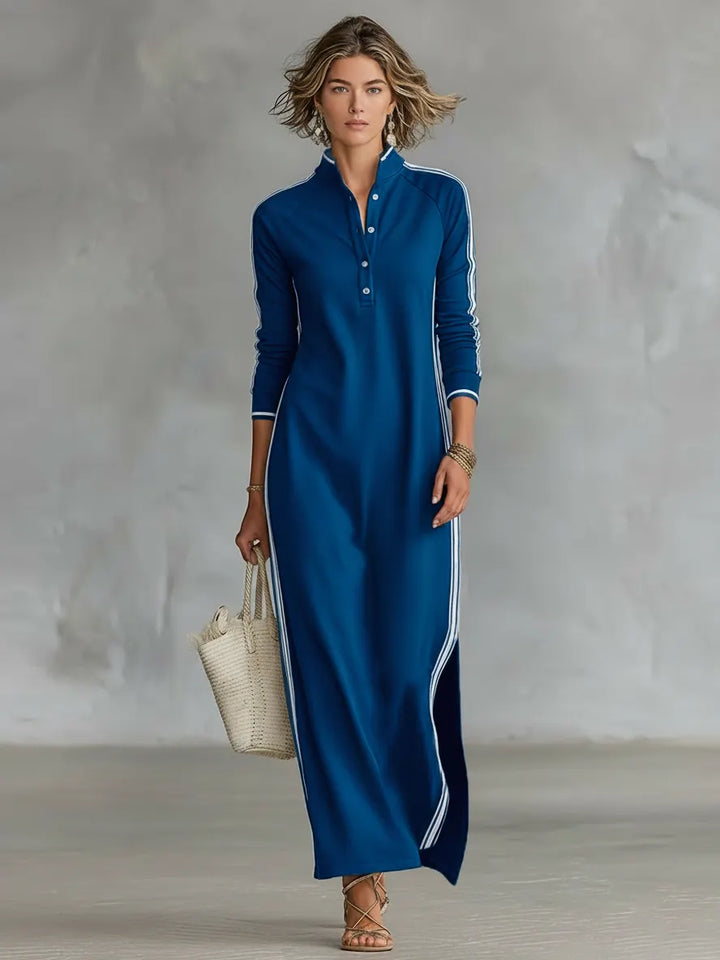 Button-down Collar Sweatshirt Dress Maxi Dress