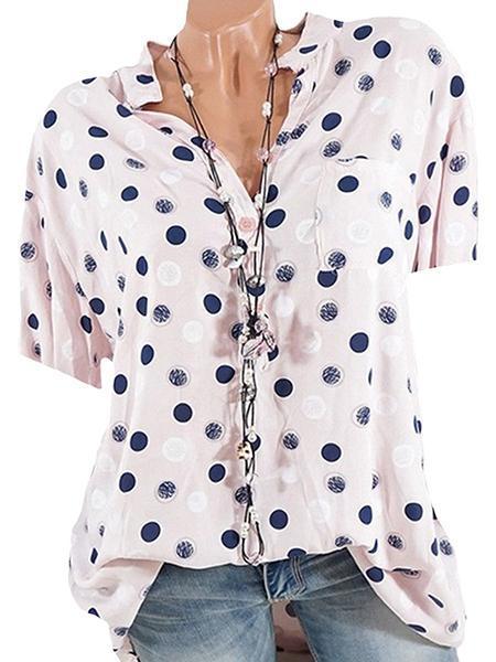 Comfysol Loose Fitting Short Sleeve Polka Dot Blouse