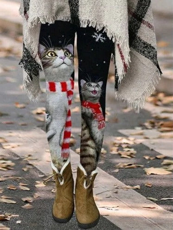 Comfysol Multicolor Casual Graphic Bottoms Cat Printed Leggings