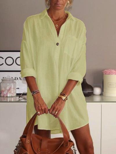 Comfysol Casual V Neck Cotton Plain Dresses