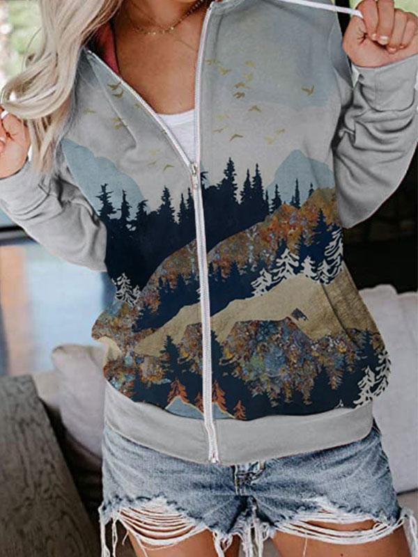 Comfysol Art Mountain Print Hooded Sweatshirt