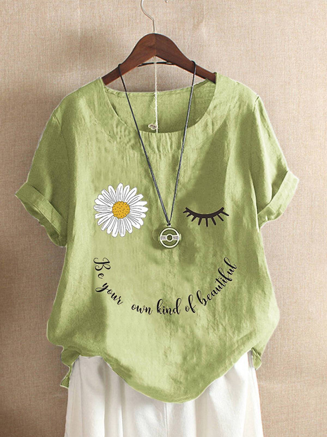 Comfysol Daisy Letter Print Crew Neck Blouse