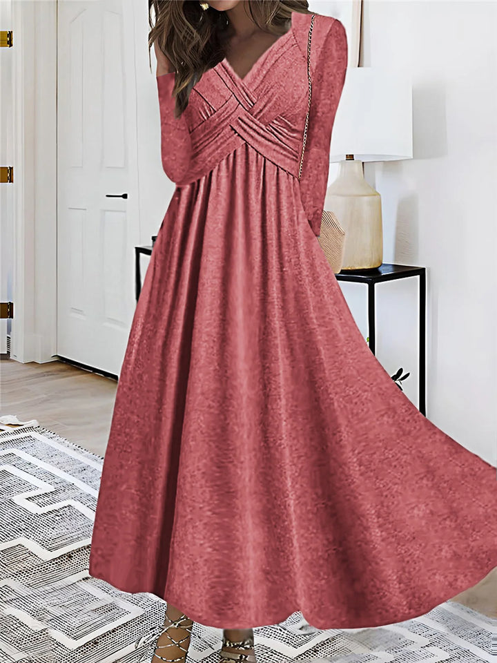 V-Neck Flowy Empire Waist Long Sleeve Dress