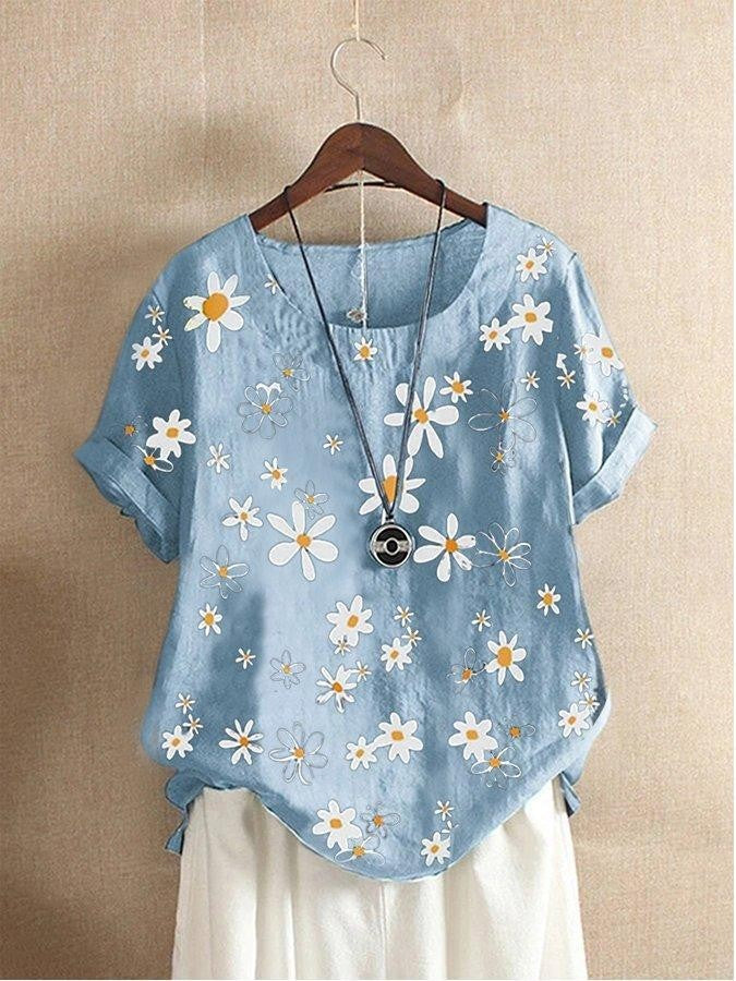 Comfysol Floral Printed Casual Round Neck Blouse