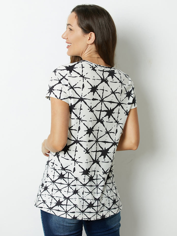 Comfysol Geometric Casual V-neck Short Sleeve T-shirt