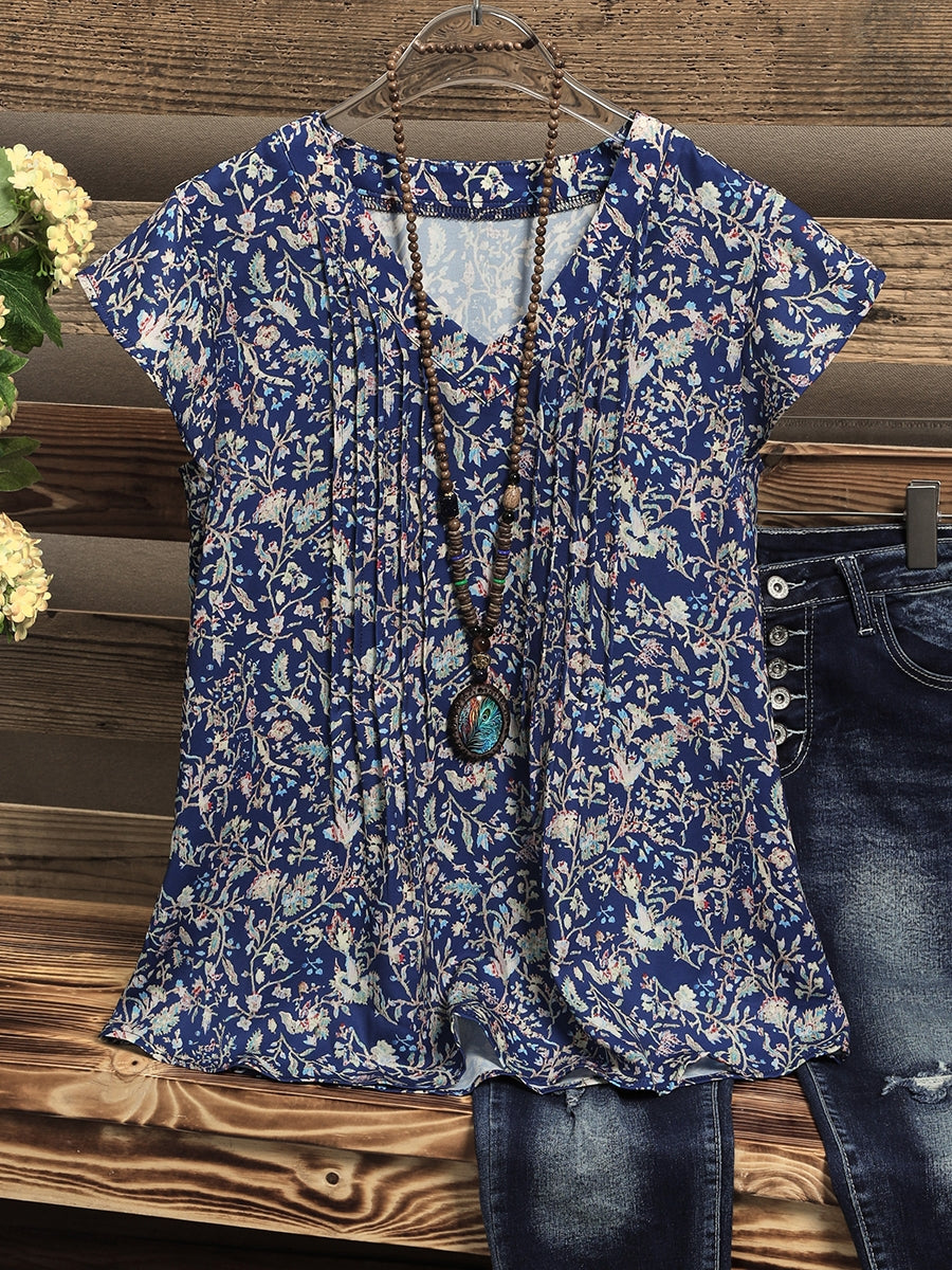 Comfysol Multi Floral Print V-neck Casual Blouse