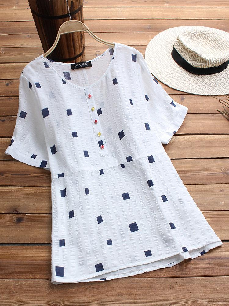 Comfysol Short Sleeve Geometric Print Casual T-shirt