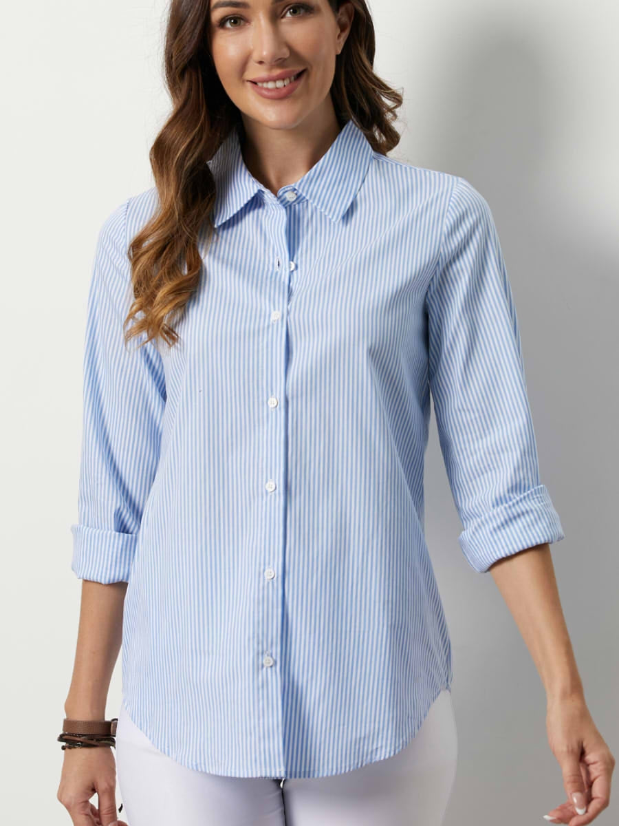 Comfysol Stripe Buttons Casual Collared Shirt