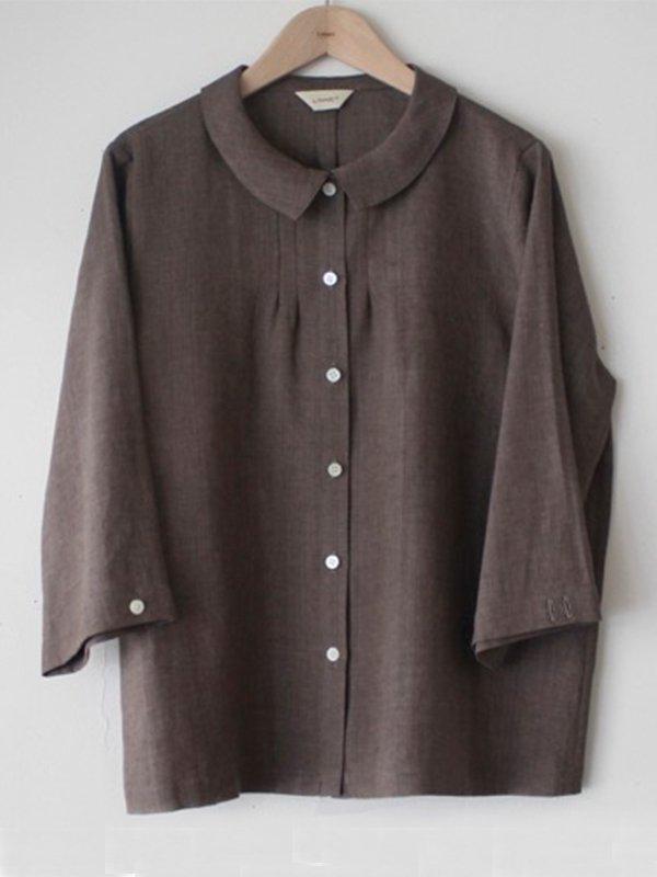 Comfysol Round Neck Button-up Casual Long Sleeve White Blouse