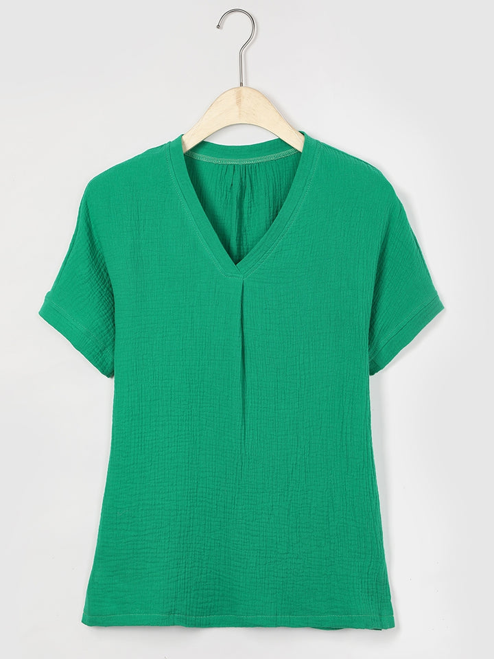 Comfysol Solid Casual V-neck Short Sleeve T-shirt
