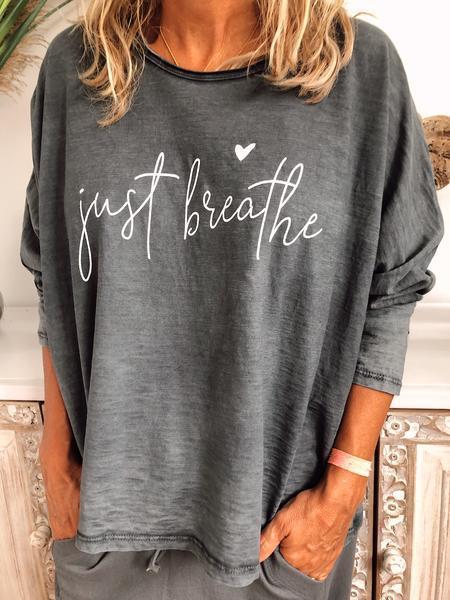 Comfysol Casual Crew Neck Long Sleeve Letter Printed Blouse