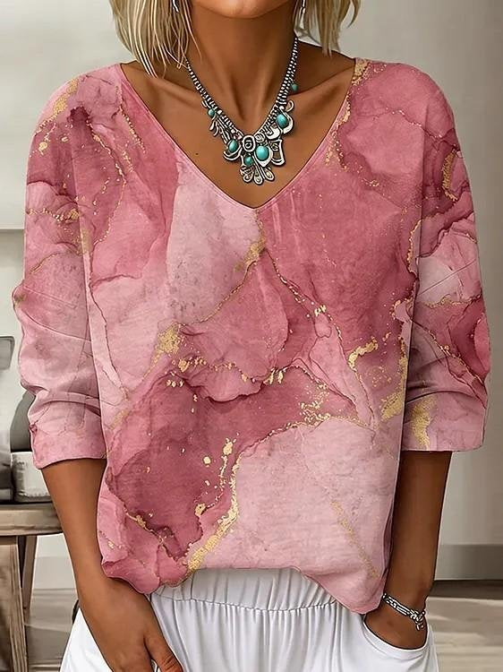 Classic Gradient V Neck Casual Long Sleeve Tee