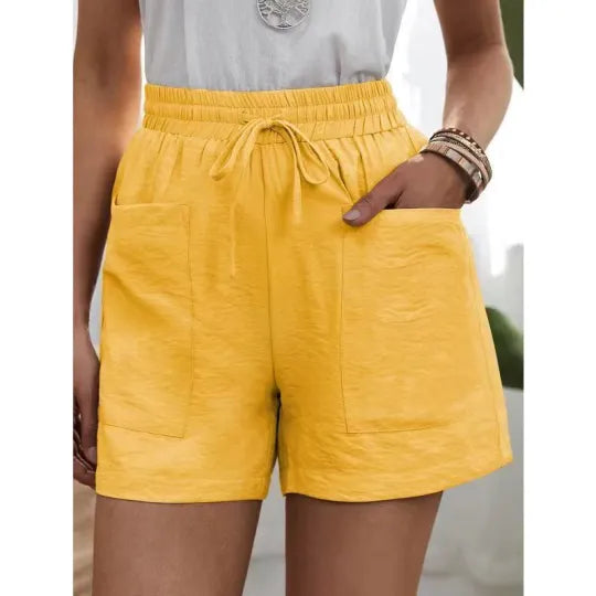 Linen Solid Color Loose Plus Size High Waist Casual Shorts