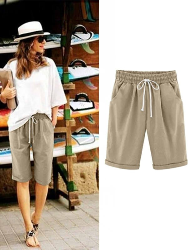 Comfysol Women's Casual Vacation Loose Cotton Shorts with Pockets