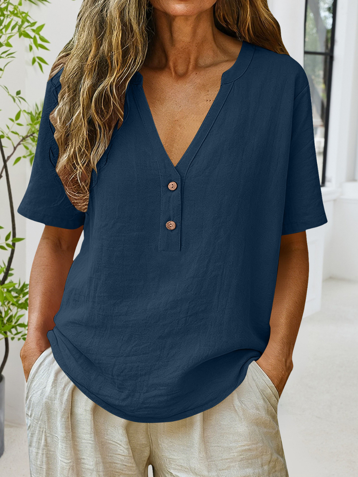 Everyday Casual Summer Plain V-Neck Top