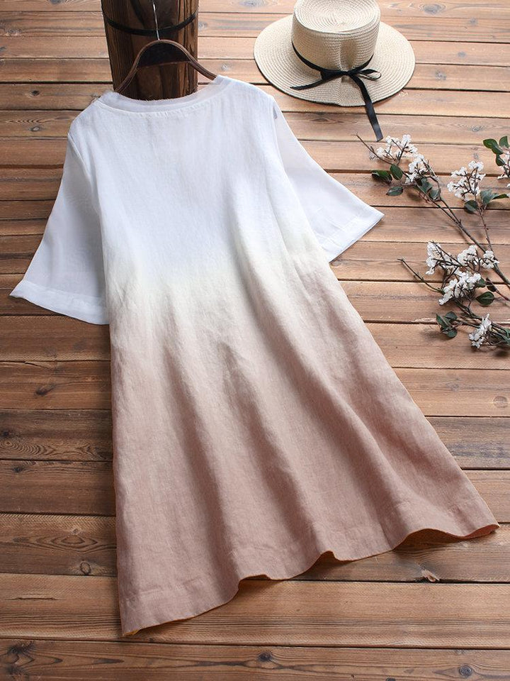 Comfysol Gradient Short Sleeve Loose O-neck Casual Blouse For Women