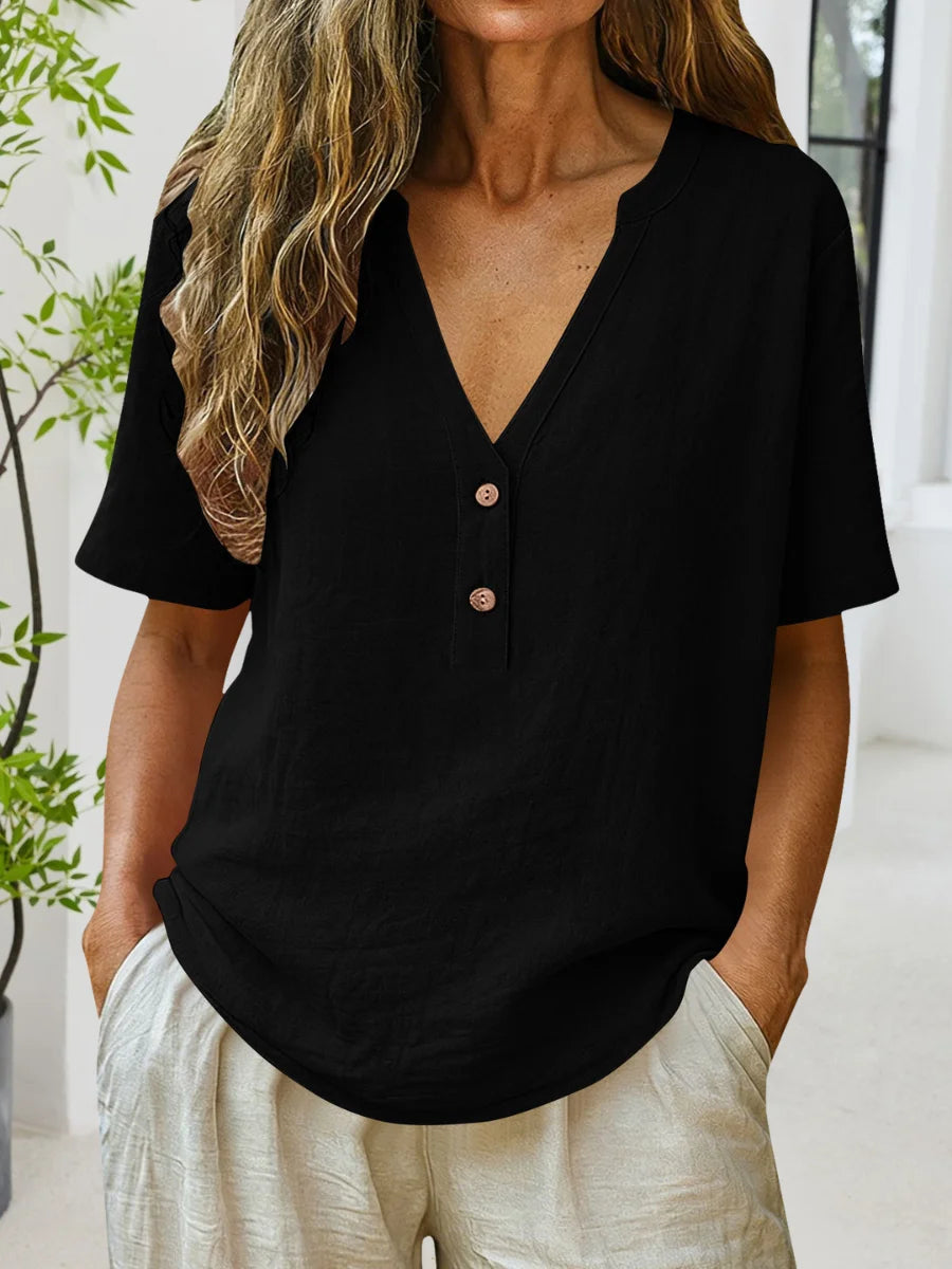 Everyday Casual Summer Plain V-Neck Top