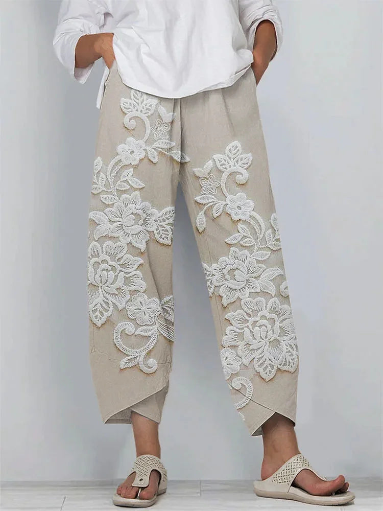 Women Floral Capris Pant Casual Summer Trousers