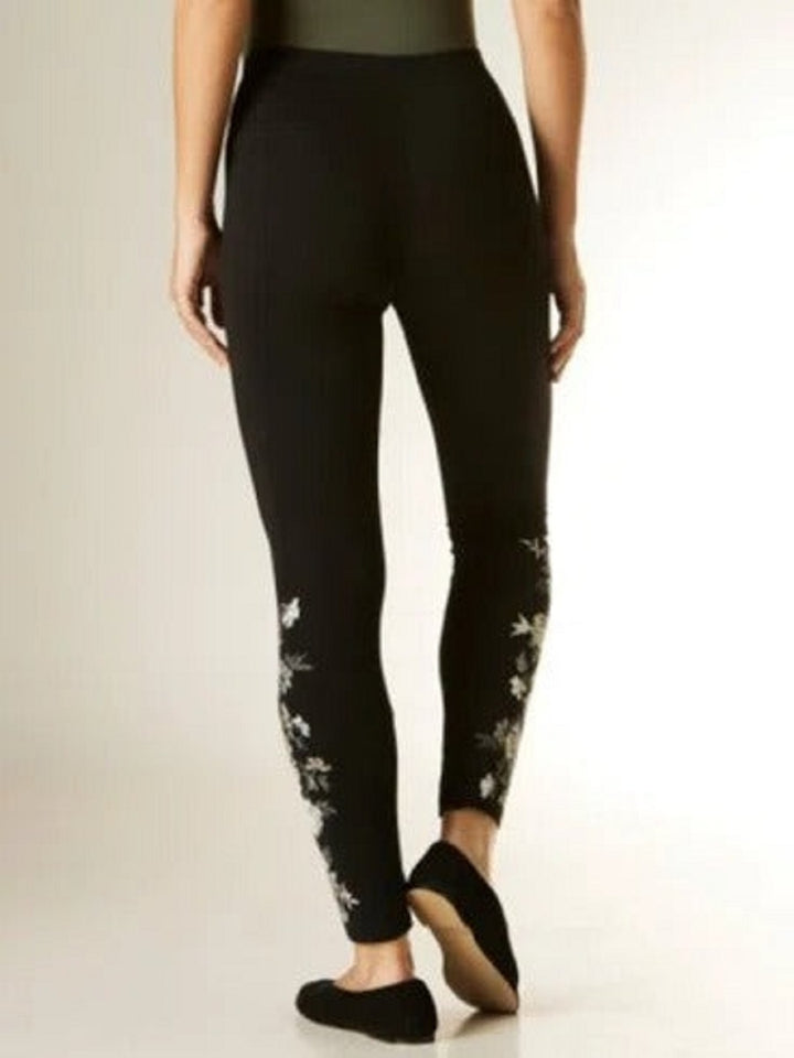 Comfysol Black Casual Floral Printed Leggings