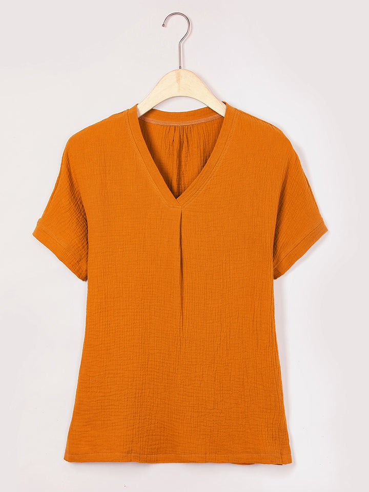 Comfysol Solid Casual V-neck Short Sleeve T-shirt