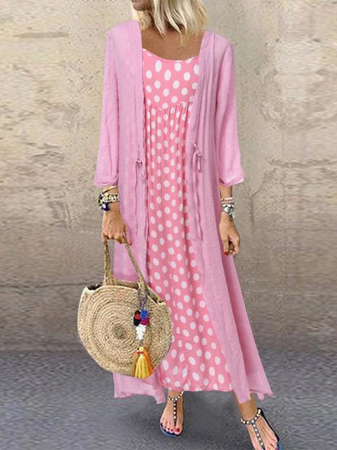 Comfysol Casual Polka Dot Two-Piece Maxi Dress