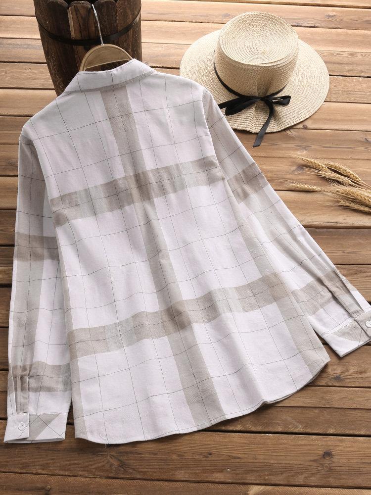 Comfysol Vintage Plaid Long Sleeve Turn-down Collar Shirts