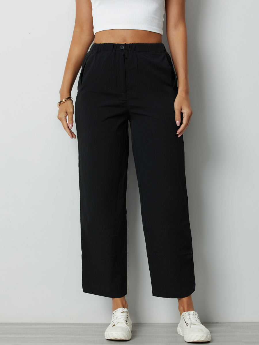 Comfysol Charcoal Solid Buttons with Pockets Casual Pants
