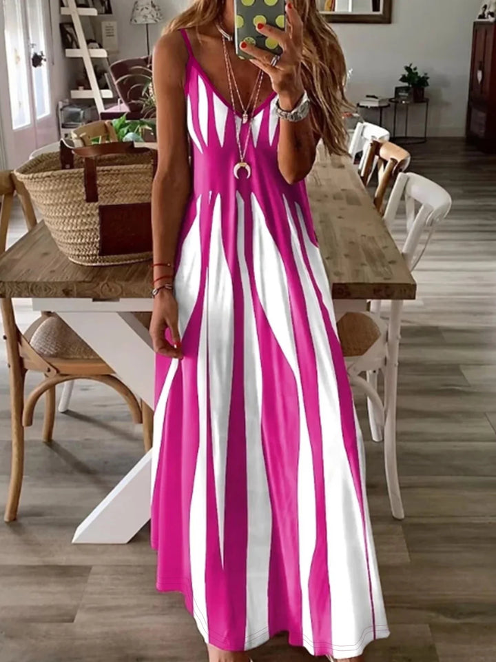 Women Floral Sleeveless V Neck Printing Dress Daily Casual Maxi Slip Dress X-Line Summer Dress