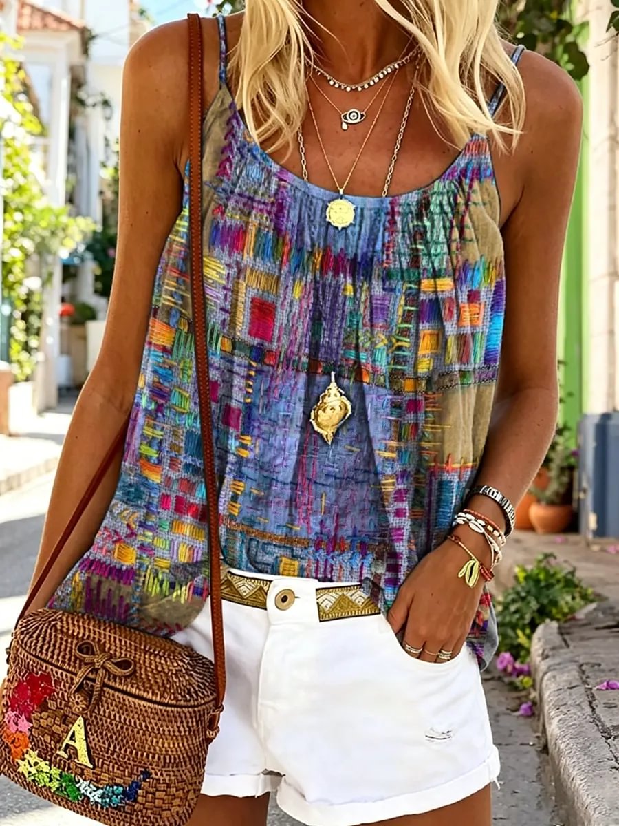 Women's Abstract Geometric Art Print Spaghetti Strap Camisole Top