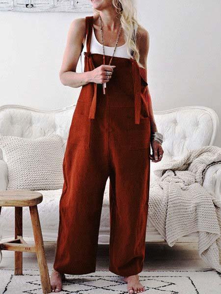 Comfysol Retro Casual Loose Cotton Linen Wide Leg Jumpsuit