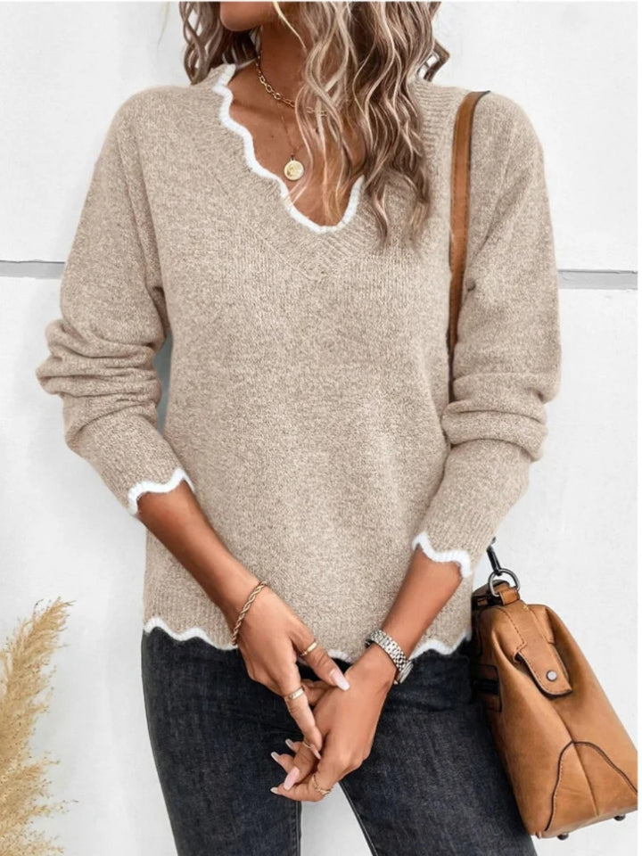 Comfysol Yarn Color Block Long Sleeve Comfy Casual Sweater