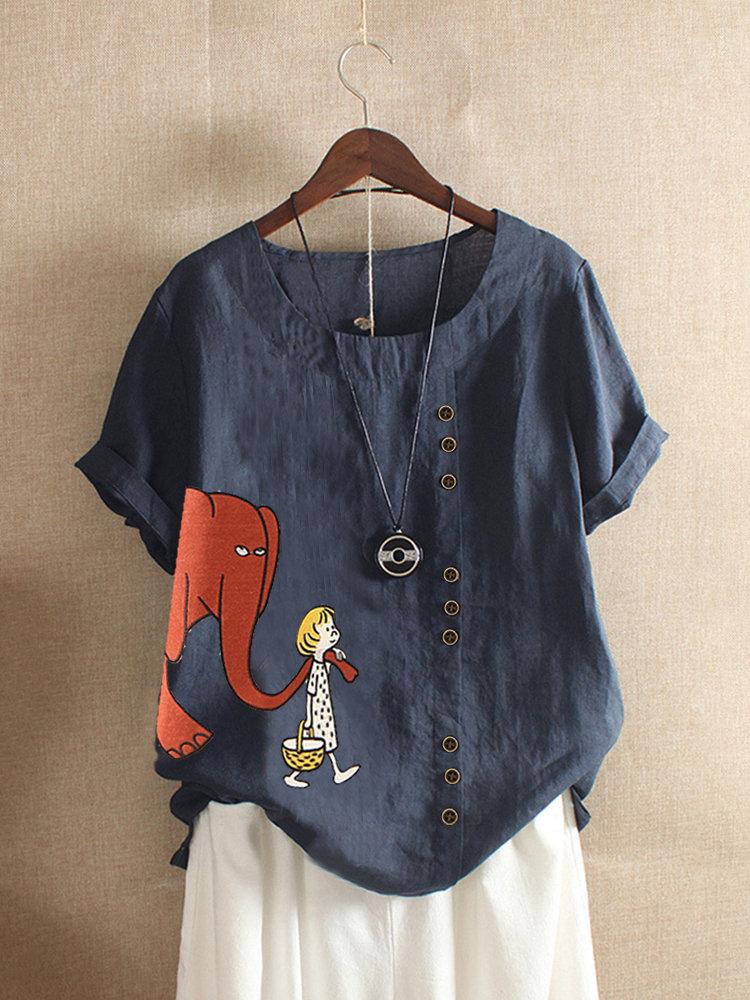 Comfysol Short Sleeve Casual Cartoon Print Blouse