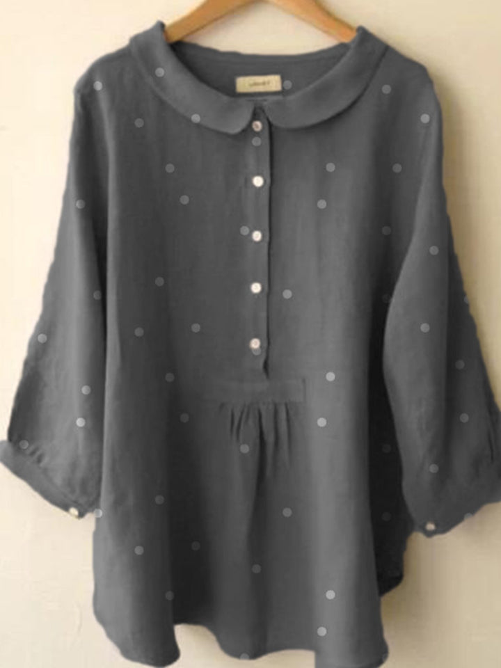 Comfysol Collared Polka Dot Casual Long Sleeve Blouse