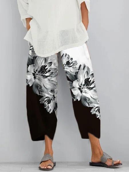 Comfysol Casual Floral Printed Pants with Pockets