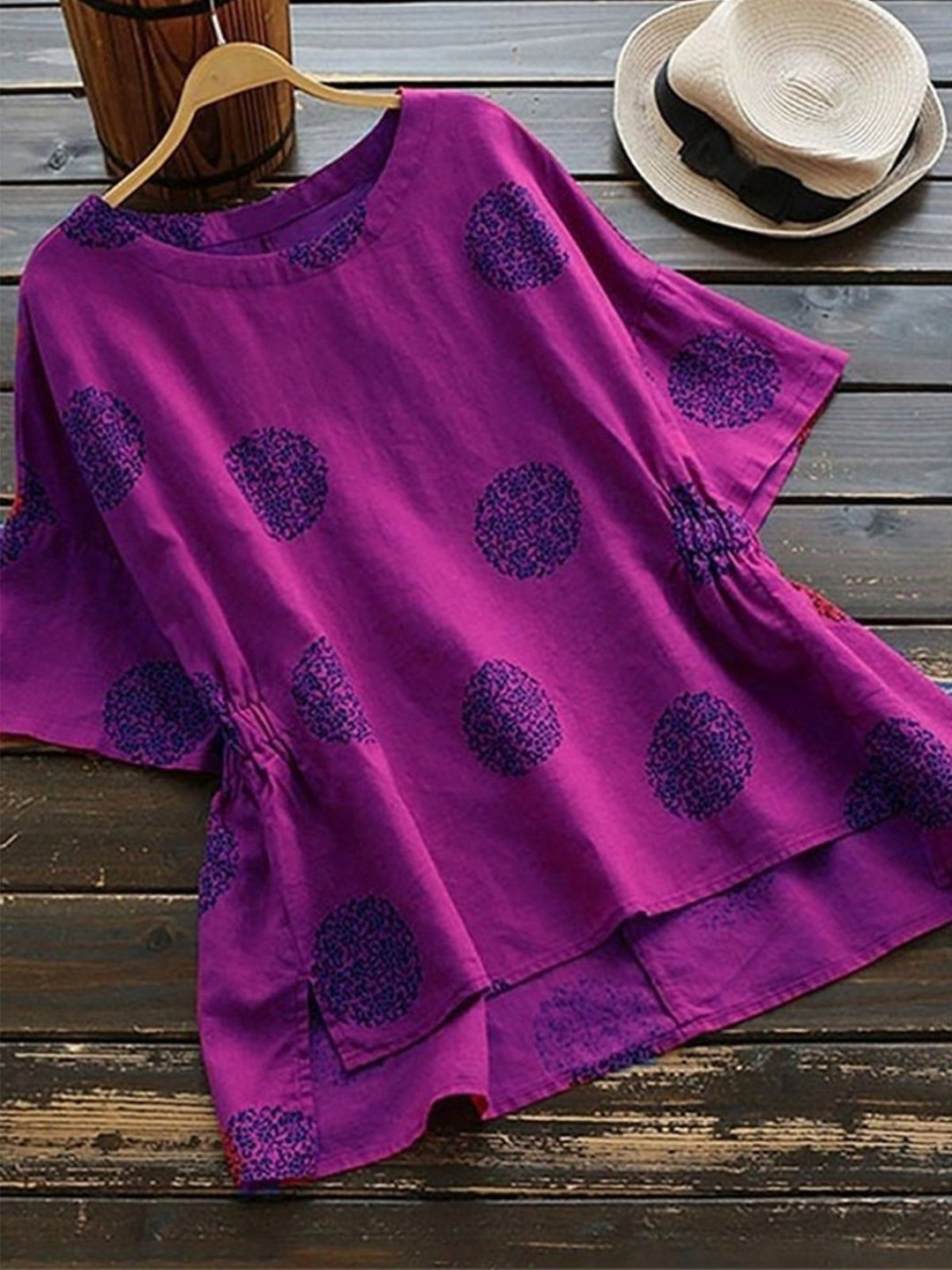 Comfysol Crew Neck Half Sleeve Casual Polka Dot Blouse